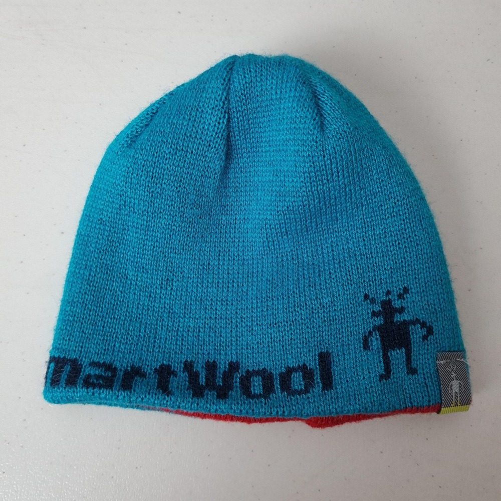 Smartwool Hat Beanie Baby Infant One Size Blue Red Striped Reversible Wool Knit